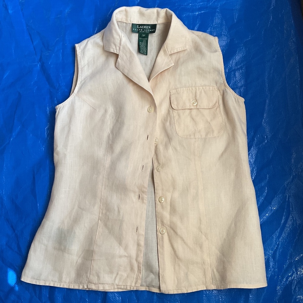 Ralph Lauren tan sleeveless linen shirt 2P